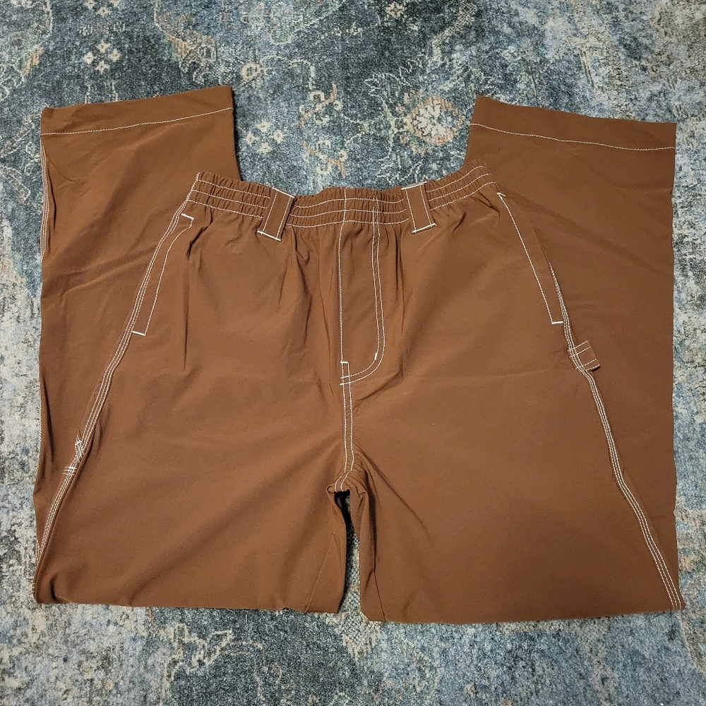 Men's Brown Utility Work Pants with Contrast Stitching
